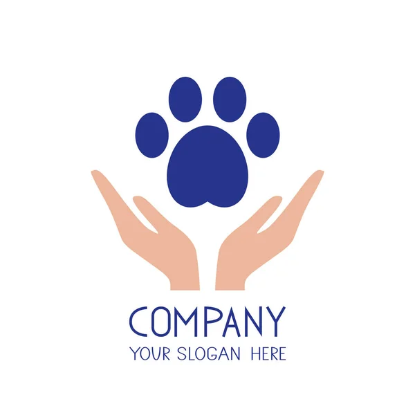 Logo veterinárního lékaře. Ruce s ikonou tlapky — Stockový vektor