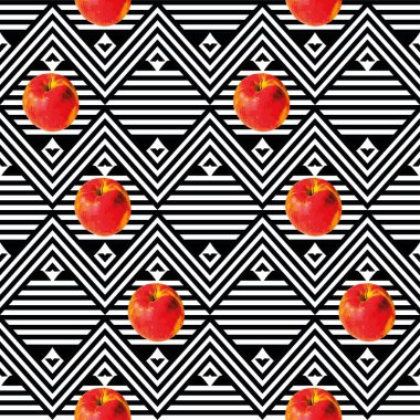 Afrika siyah beyaz çizgili dokusu ve kırmızı elmaları