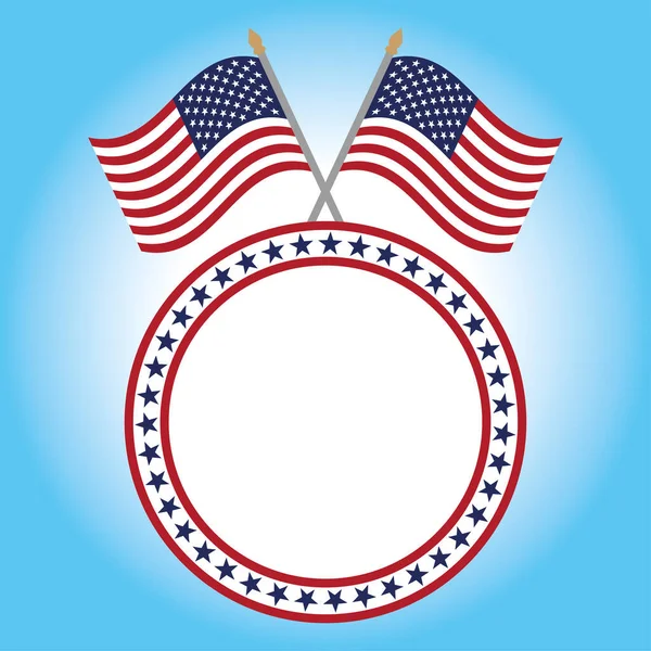 Twee Amerikaanse Vlaggen Vector Rond Frame Vierde Juli Originele Flat — Stockvector