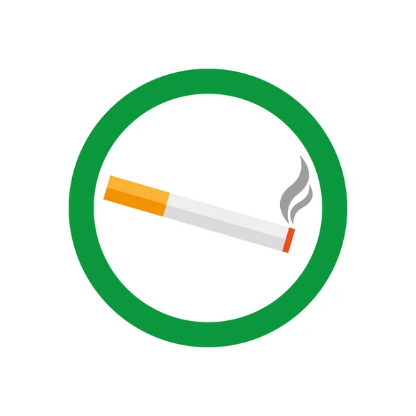 喫煙エリアベクトルイラスト 緑色の円の中に煙のアイコンを持つタバコ — ストックベクタ