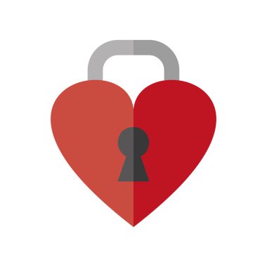 Kalp şekli kırmızı asma kilit vektör ikonu tasarım kavramı