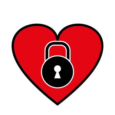 Kalp şekli kırmızı asma kilit vektör ikonu tasarım kavramı
