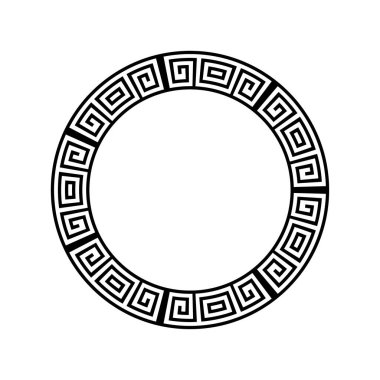 Yunan anahtar yuvarlak çerçevesi. Tipik Mısırlı, Suriyeli ve Yunan dürtüleri sınır çiziyor. Arap geometrik dokusu. İslam Sanatı. Soyut geometrik. Vektör ve illüstrasyon.