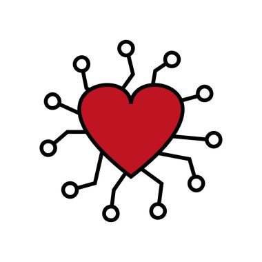 Love Network Logo Simgesi. Siber Kalp şekli kırmızı ikon tasarımı konsepti. Beyaz arka planda sanal ilişki işareti, Sevgililer Günü sembolleri