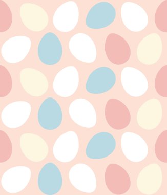 Mutlu Paskalya renkleri boyalı yumurtalar pürüzsüz desen, Pastel yumuşak renkler pembe arka plan, vektör ve illüstrasyon üzerinde düz yumurta dokusu