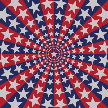 Yıldız ve çizgili Amerikan bayrağı arka planı 4 Temmuz bağımsızlık gününü sembolize ediyor. Vektör ve illüstrasyon