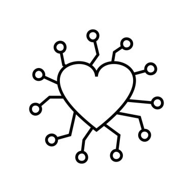 Love Network Logo Simgesi. Siber Kalp şekli kırmızı ikon tasarımı konsepti. Beyaz arka planda sanal ilişki işareti, Sevgililer Günü sembolleri