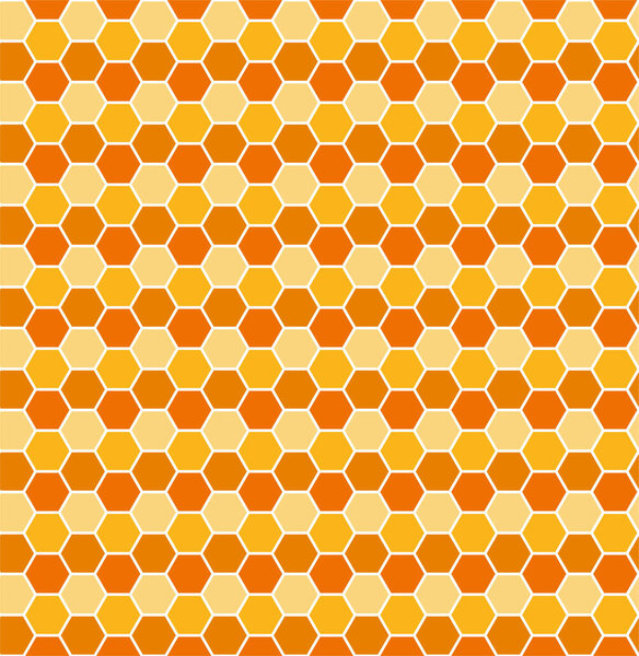 Сотовый рисунок апельсиновой бесшовной пчелы, шаблон художественного фона. Векторная текстура меда
