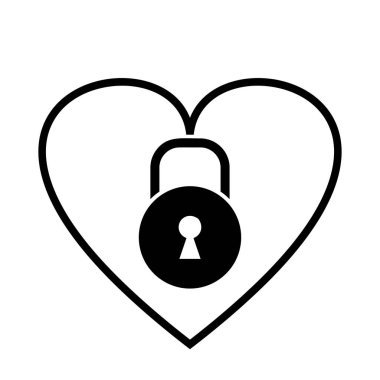 Kalp şeklinde asma kilit vektör tasarım konsepti. Beyaz arkaplanda Aşk Kilidi, Sevgililer Günü sembolleri