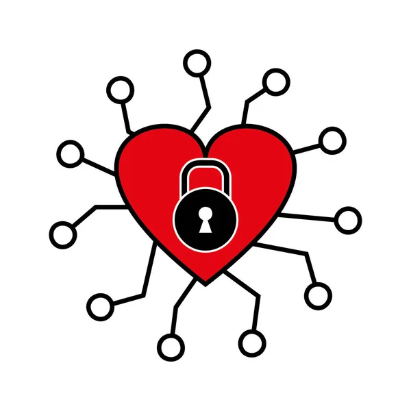 Cyber Security Concetto Design Icona Rossa Vettore Lucchetto Forma Cuore — Vettoriale Stock