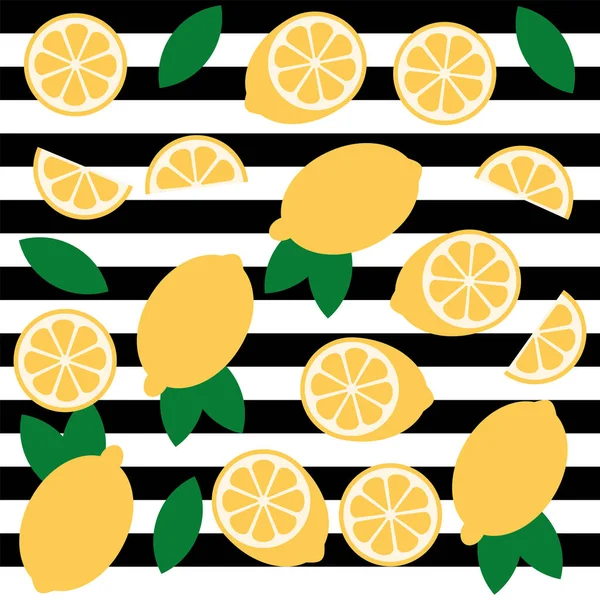 Lemon Citrus Vector Divertente Modello Senza Soluzione Continuità Uno Sfondo — Vettoriale Stock