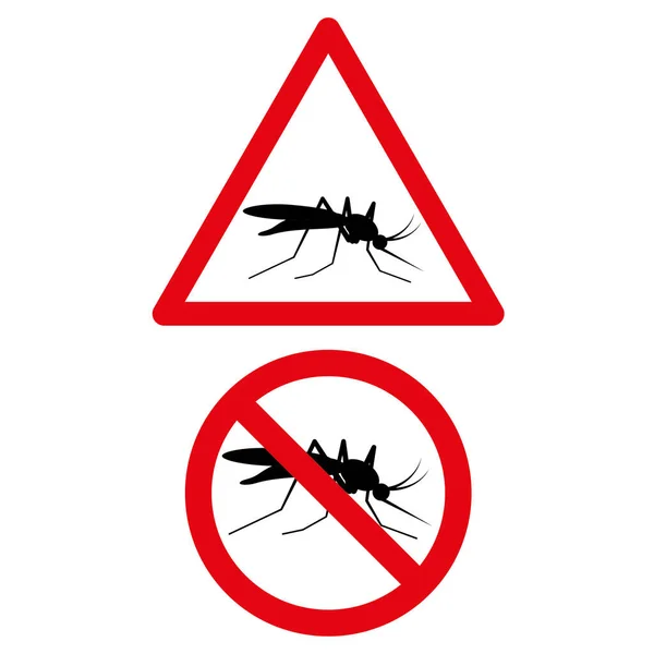 Brak czerwonego trójkąta Mosquito Icon, okrągły znak ostrzegawczy — Wektor stockowy