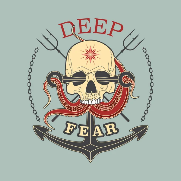 Djupa rädsla skalle färg emblem — Stock vektor