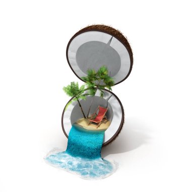 tropik ada Hindistan cevizi Travell kavramı 3d render üzerinde beyaz ba