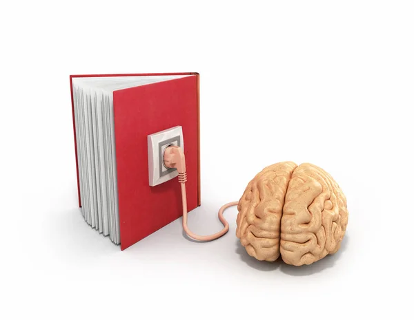 Książki, ładowanie 3d ilustracja koncepcja mózgu — Zdjęcie stockowe