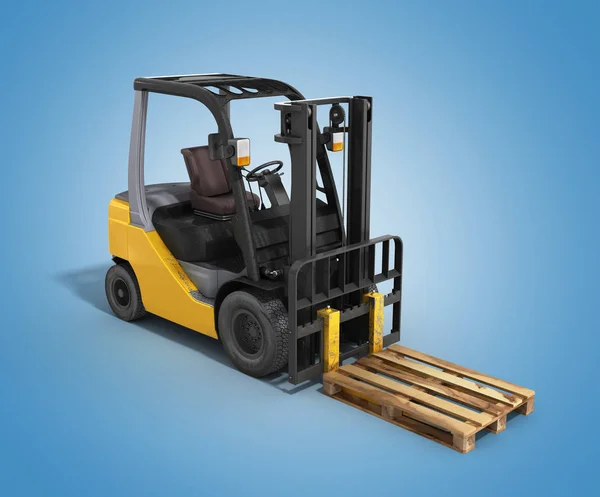 Forklift loader whith pallet isolated on gradient 3D render — Stock Photo, Image