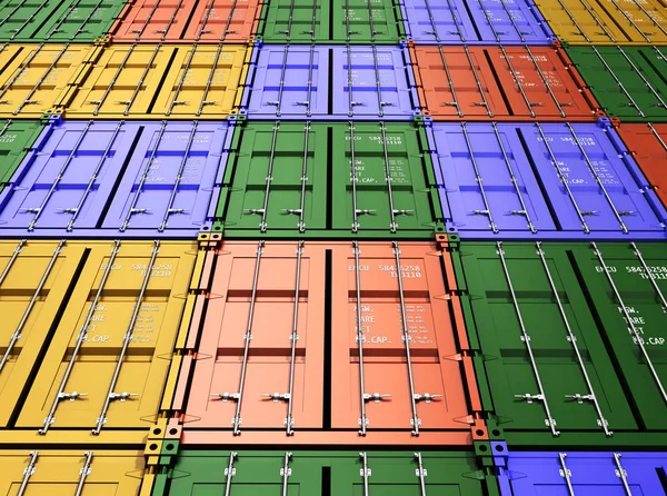 Gestapelte bunte Frachtcontainer Industrie und Transport — Stockfoto