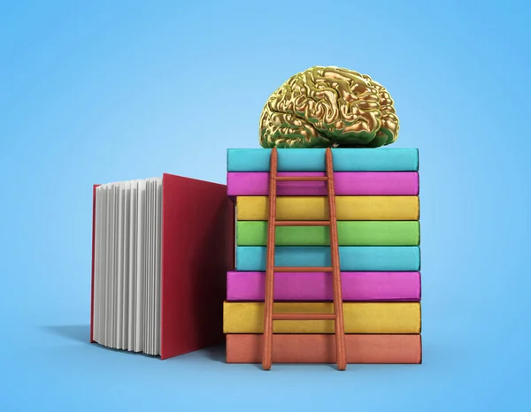 Koncepcji kształcenia złota mózgu leży na stos książek i drewniane — Zdjęcie stockowe