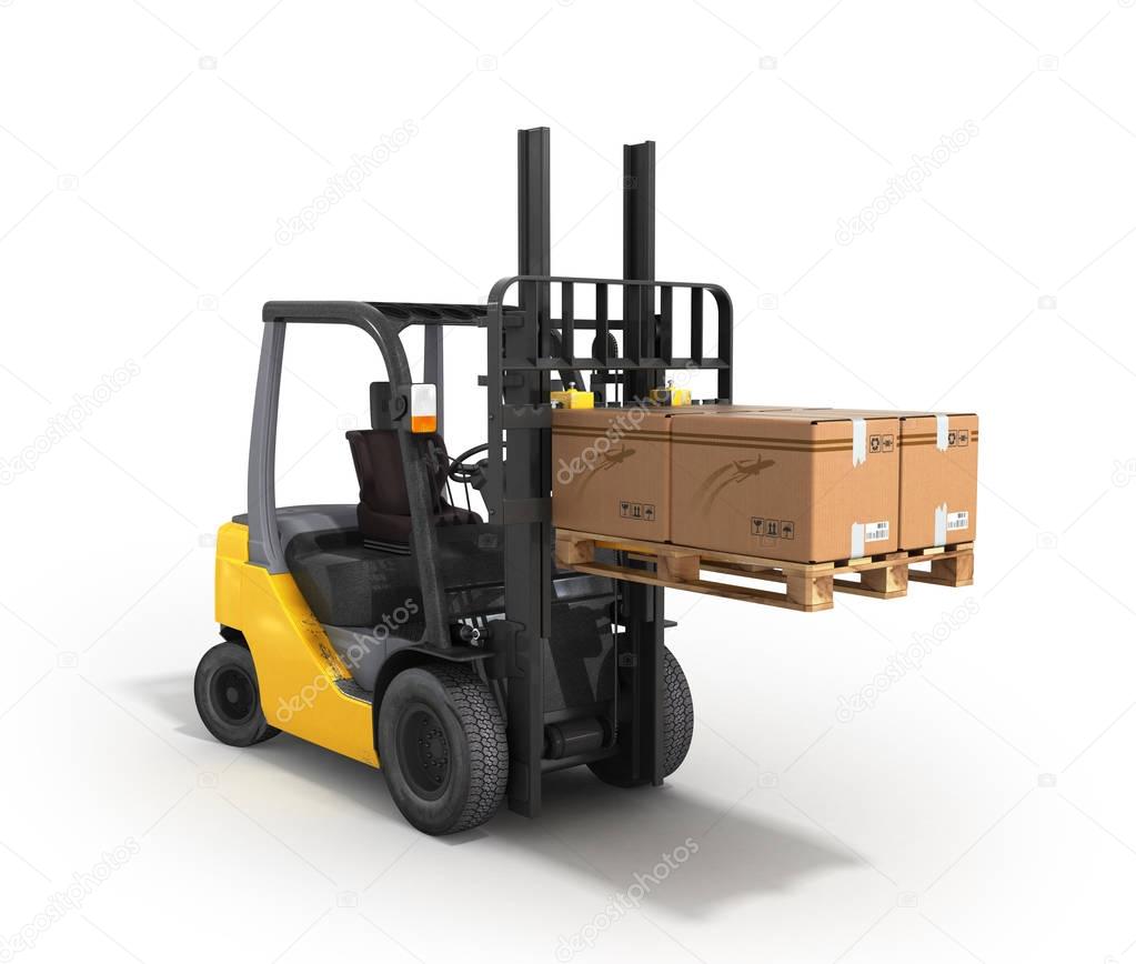 Forklift loader raised pallet isolated on white 3D render