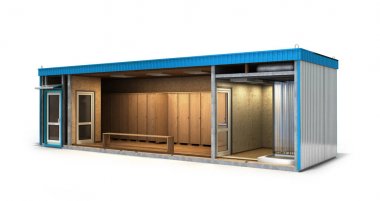 bir kesim ile bir iç dolgu işçiler için bina büyük konteyner