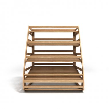 Beyaz bir arka plan üzerinde ekmek 3d render için boş ahşap raflar