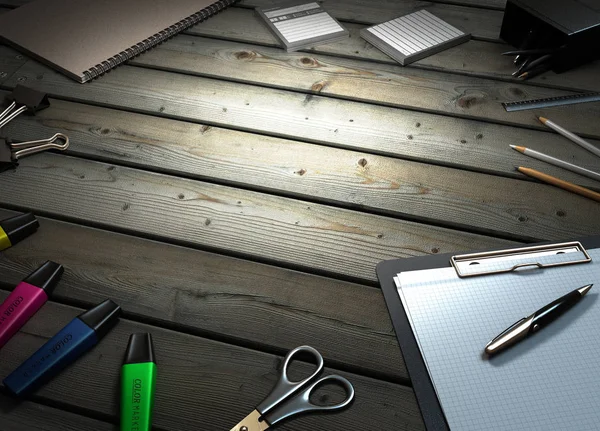 Clip board and papers and a pencil with a ruler on it 3d render — Stock Photo, Image
