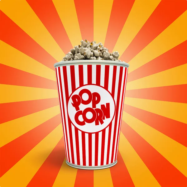 Popcorn in gestreepte emmer 3d render — Stockfoto