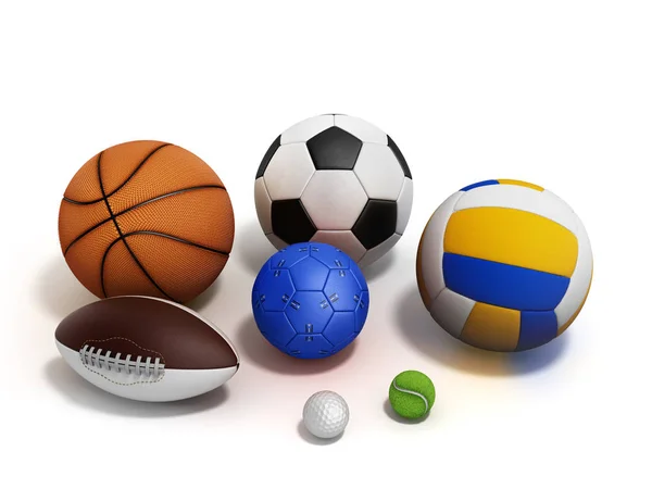 Varios deportes bolas 3d renderizar en blanco — Foto de Stock