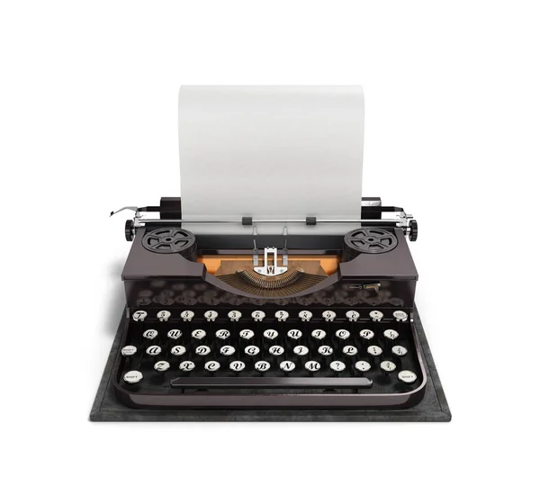 Retro rusty typewriter with paper sheet 3d render isolated on wh — Stock Photo, Image