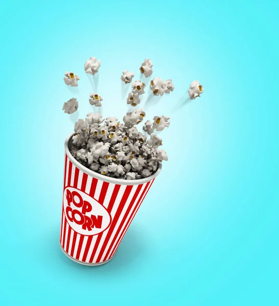 Popcorn v pruhované červené sklo letí 3d vykreslení na přechodu bac — Stock fotografie