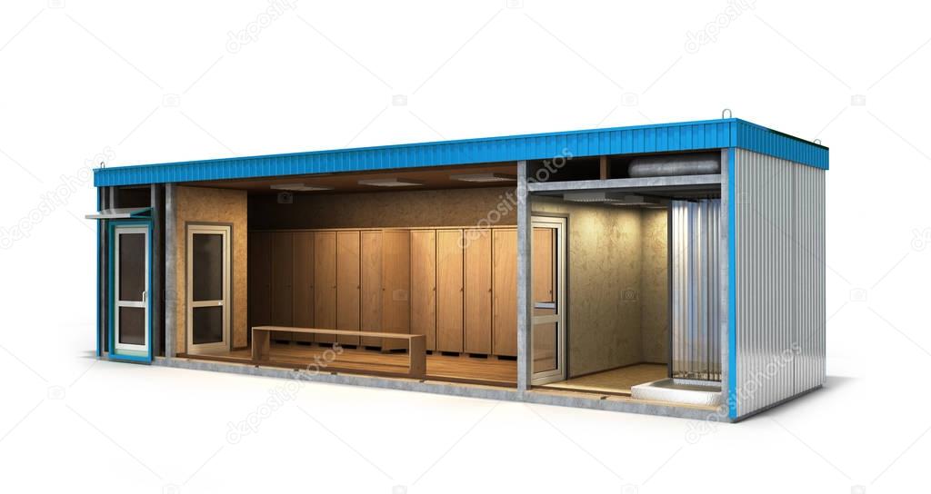 gran edificio de contenedores para los trabajadores en un corte con un