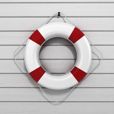 Lifebuoy 3d render Beyaz ahşap zemin üzerinde