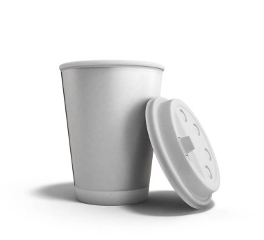 Gerçekçi açık kağıt kahve Kupası 3d render beyaz
