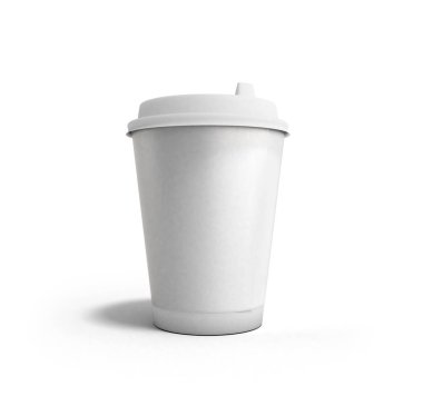 Gerçekçi kağıt kahve Kupası 3d render beyaz