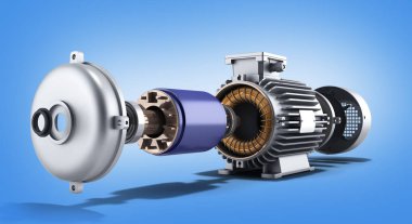 elektrik motoru sökülüp devlet 3d çizimde bir gradie üzerinde