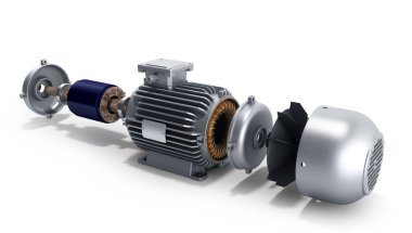 elektrik motoru sökülüp devlet 3d çizimde bir beyaz