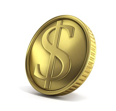 Beyaz bir arka plan üzerinde dolar işareti 3d render ile altın sikke
