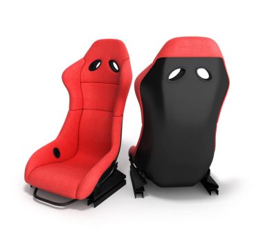 beyaz zemin üzerine kırmızı sportif otomobil koltukları 3d render