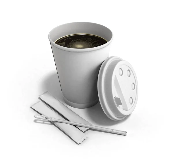 Realistische geöffnete Kaffeetasse aus Papier 3D-Illustration auf Weiß — Stockfoto