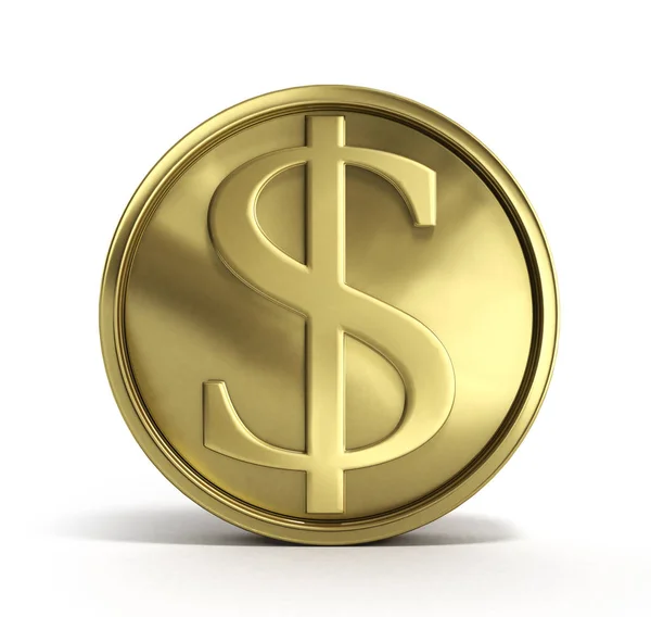 Złota moneta z znak dolara 3d ilustracja na białym tle — Zdjęcie stockowe