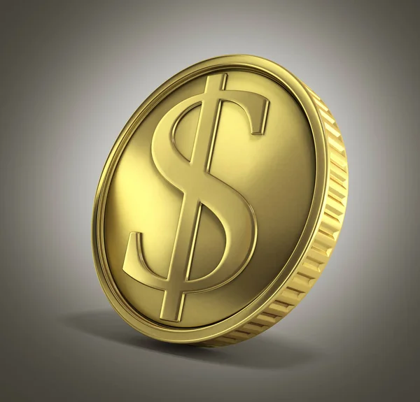 Złota moneta z render 3d znak dolara na gradientowym tle — Zdjęcie stockowe