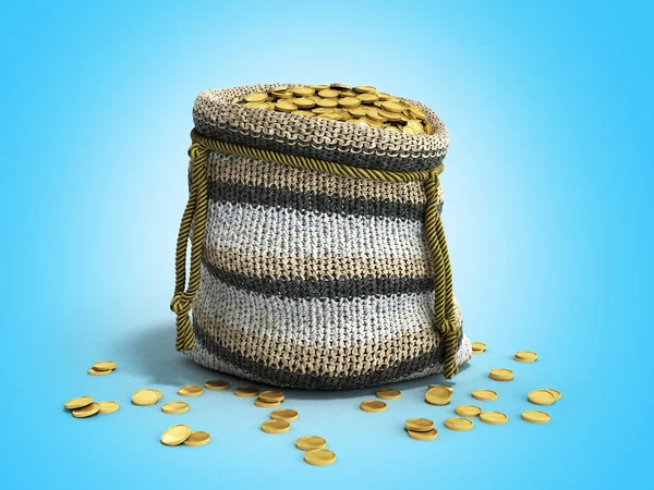 Handarbeit handgestrickte kleine Tasche mit Goldmünzen 3d illustra — Stockfoto