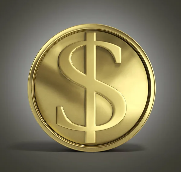 Złota moneta z 3d ilustracja znak dolara na backgro gradientu — Zdjęcie stockowe