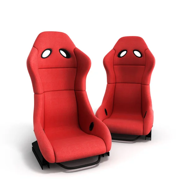 Sillones deportivos coche rojo 3d ilustración en un respaldo blanco — Foto de Stock