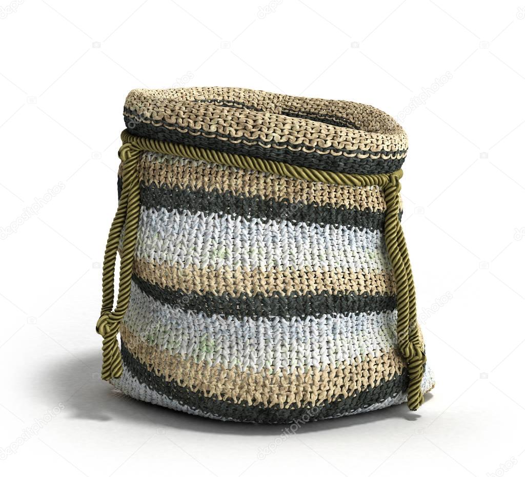 Handicraft handmade knitting small bag 3d render on white
