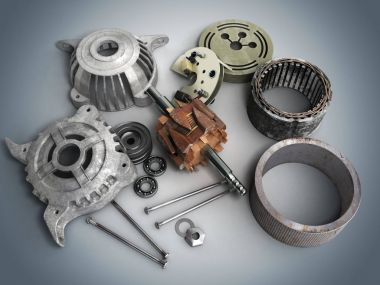 Degrade arka plan üzerinde izole açılan elektrik motoru 3d render