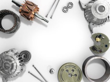 Beyaz arka plan üzerinde izole açılan elektrik motoru 3d render