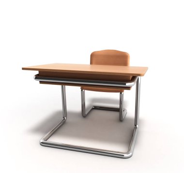 okul masa ve sandalye beyaz arka plan üzerinde 3d render