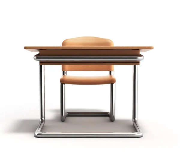Scuola scrivania e sedia 3d rendering su sfondo bianco — Foto Stock