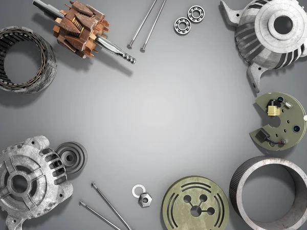 Degrade arka plan açılan elektrik motoru 3d render izole
